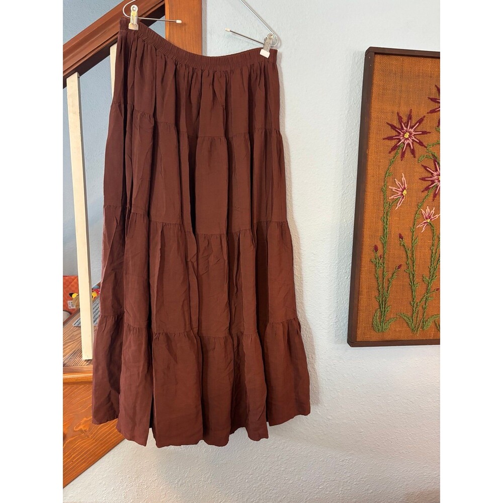 Circle T Marilyn Lenox tiered maxi skirt boho western brown L XL vintage twirl